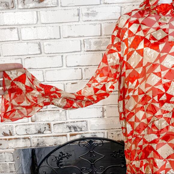 Preen by Thorton Bregazzi Circus Asymmetric Printed Devore Satin Silk Dress L - Picture 7 of 15